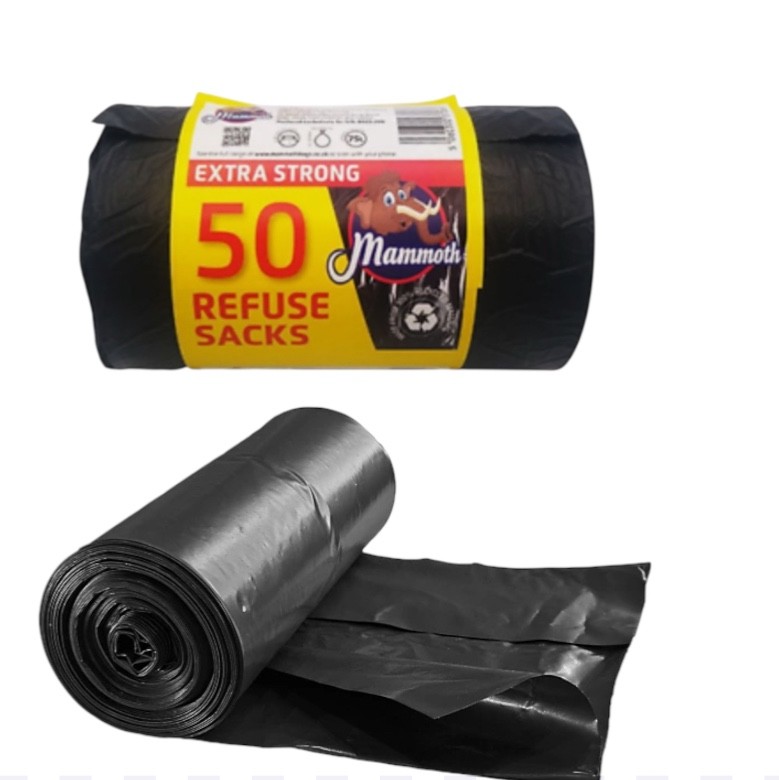 50 Extra Strong Refuse Sacks 75L – Mammoth Bin Liners