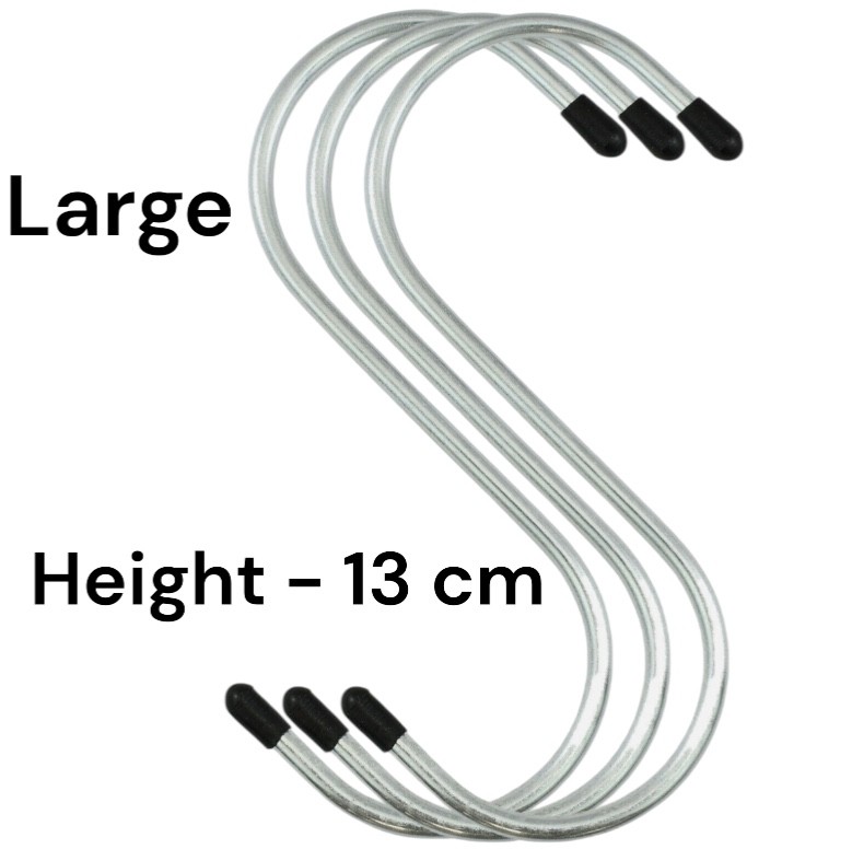 3PC Large Stainless Steel S Hook Kitchen Metal Utensil Clothes Hanger Rubber End