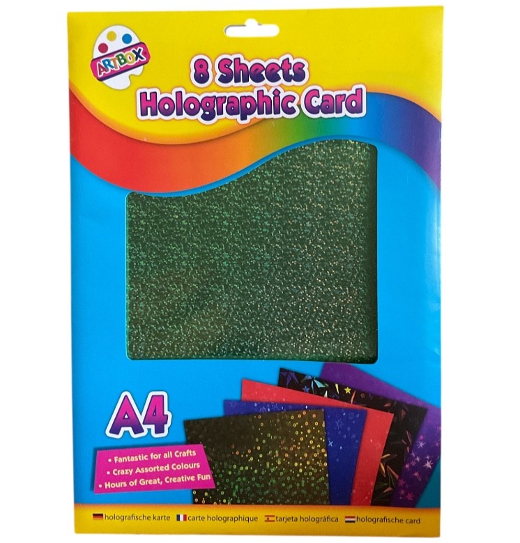 8 x A4 Sheets Holographic Assorted Crafts Sparkly Glitter Paper 166gsm 5 Designs