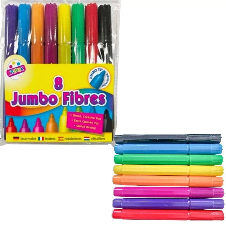 8pc Jumbo Fibres Marker Pens Colours Artbox Non Toxic Kids Colouring Felt Tips