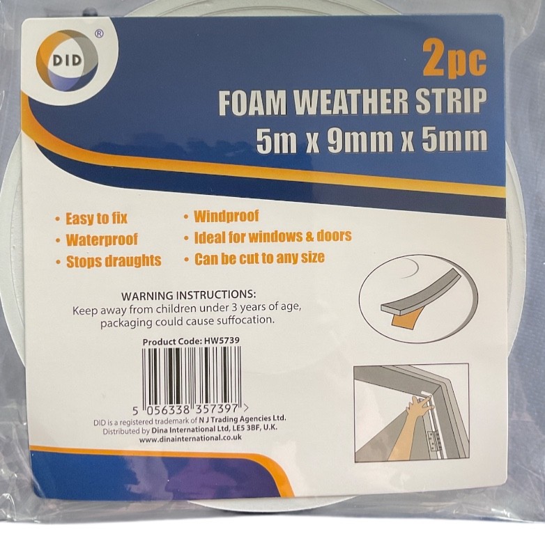 5m Foam Weather Strip – Draught Excluder Seal Tape