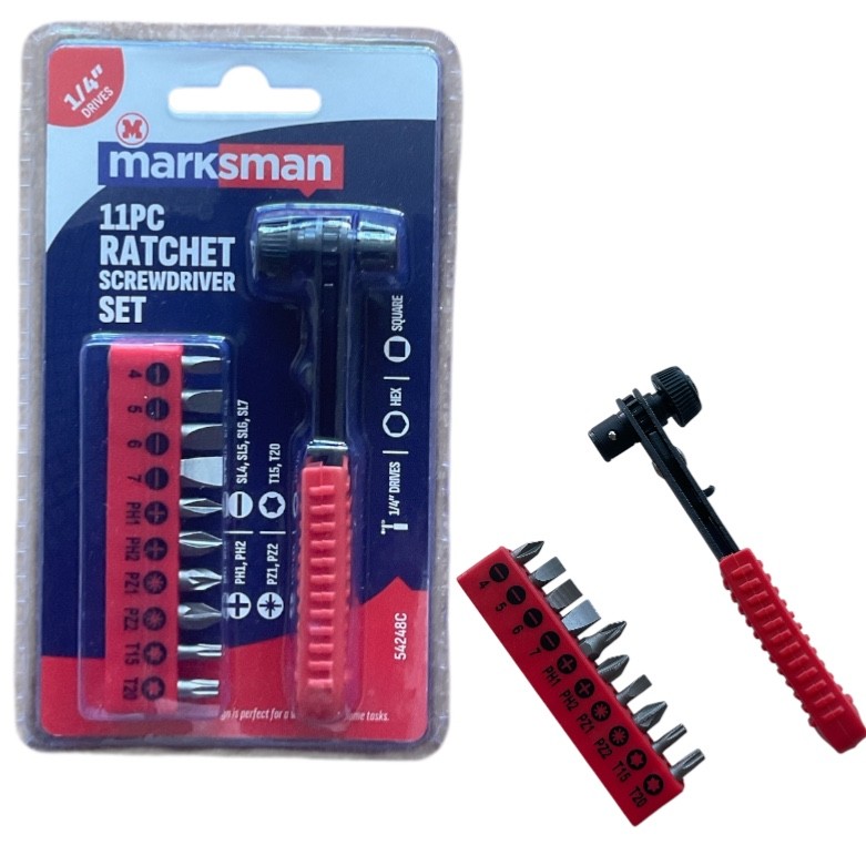 11pc Ratchet  Magnetic Screwdriver Set Wrench Right Angle 1/4 Square &Hex Drives
