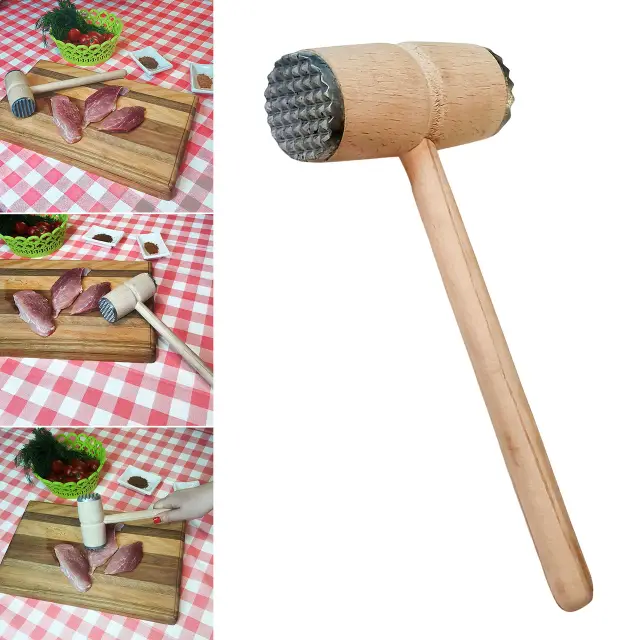 Aluminium & Wood Meat Mallet Tenderizer Steak Beef Chicken Hammer Kitchen 30 cm