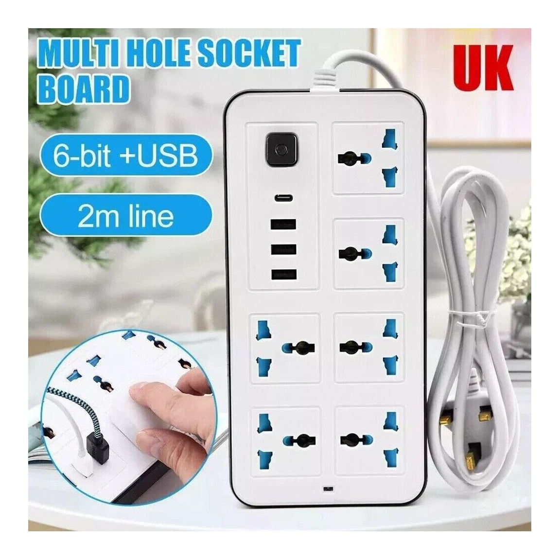 Free Postage Extension Lead Cable Electric Mains Power 6 Gang 3 USB 1 Type-C — photo 8