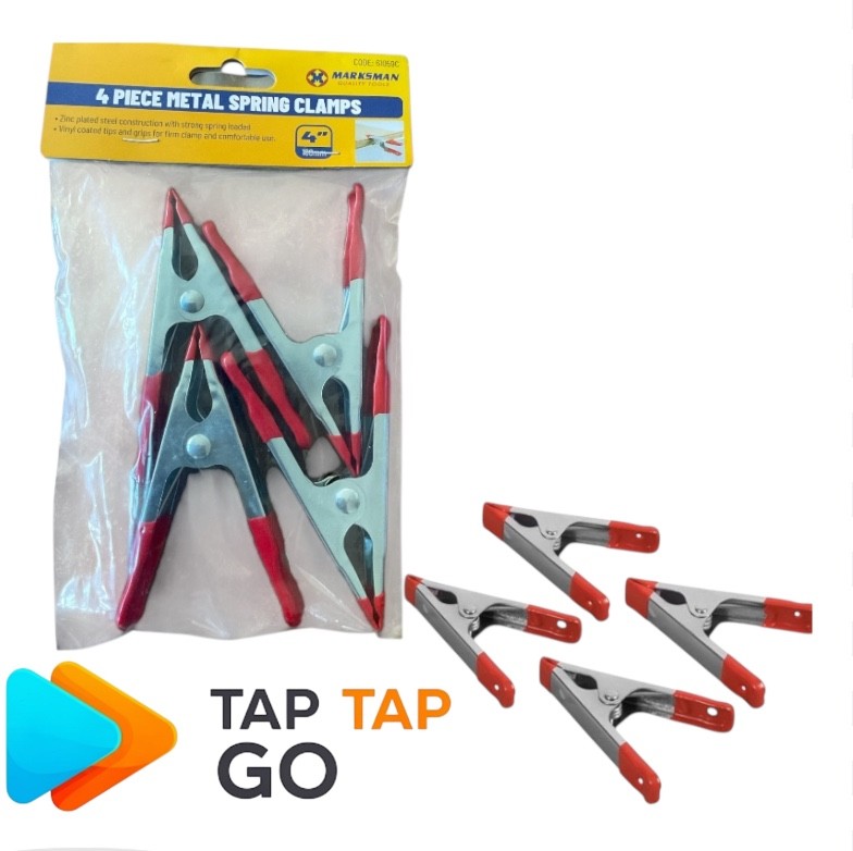 4pc 4" Metal Spring Clamps – Tarpaulin Clip Grip with Rubber Tips