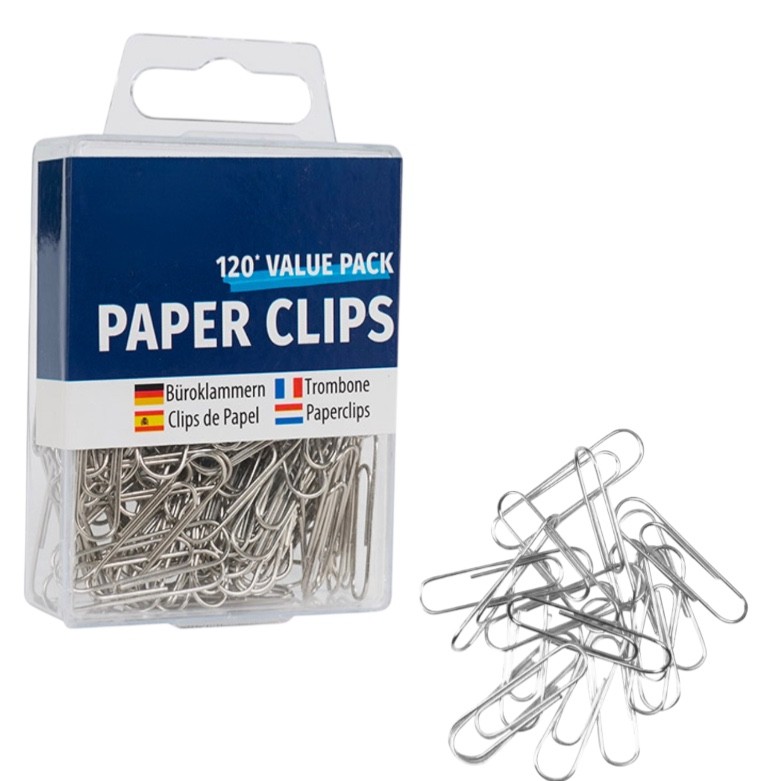 120 Pcs Silver Plain Paper Clips 28mm Stainless Steel in Reusable Secure Case