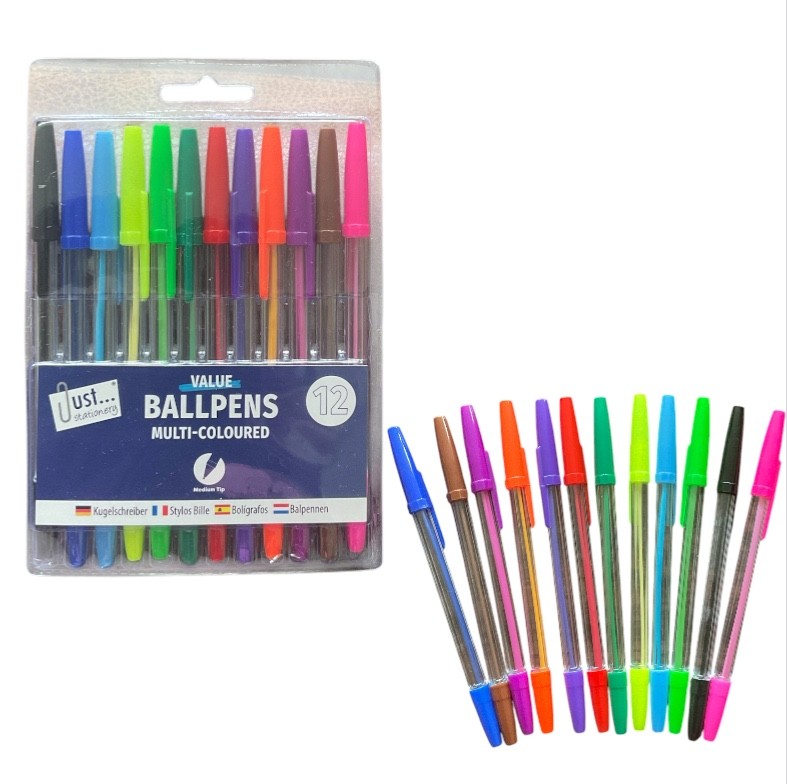 12 High Quality Ballpoint Soft Grip School Office Easy Write  Assorted Colouring