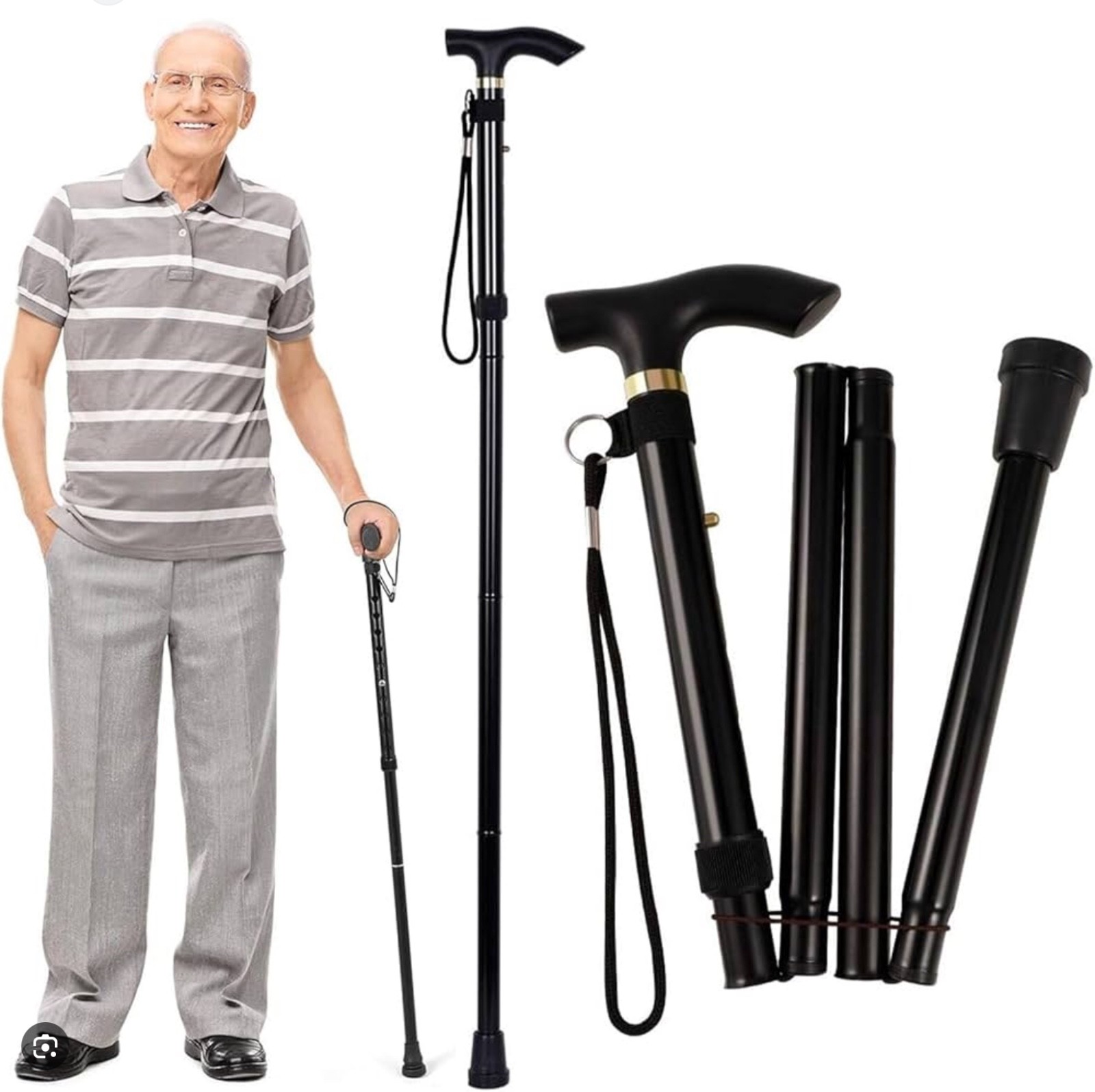 Adjustable Folding Walking Stick Cane Lightweight Mobility Collapsible Sticks