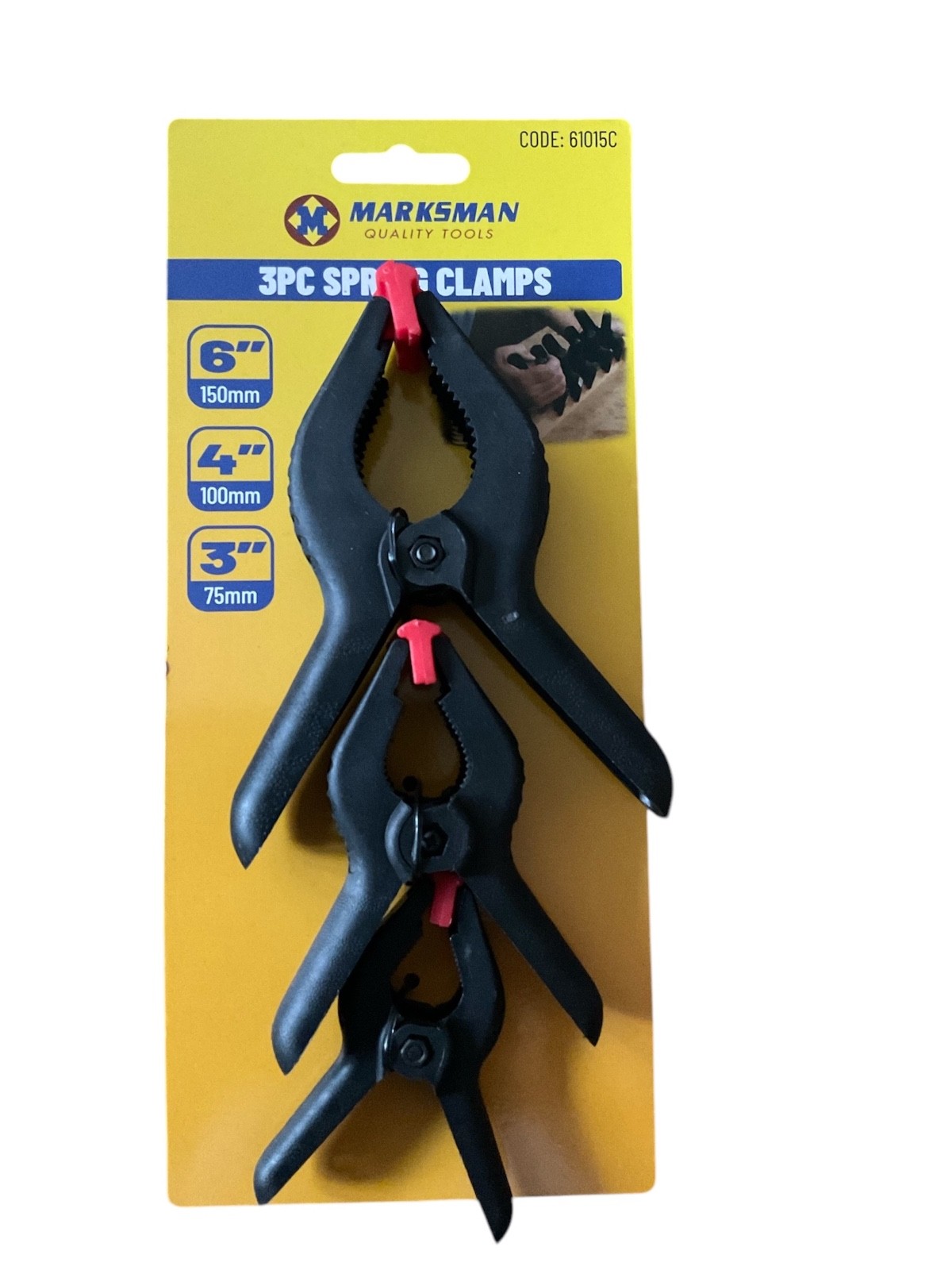 3 PC PLASTIC SPRING CLAMPS 6" 4" 3" HAND TOOL GRIP DIY Marksman