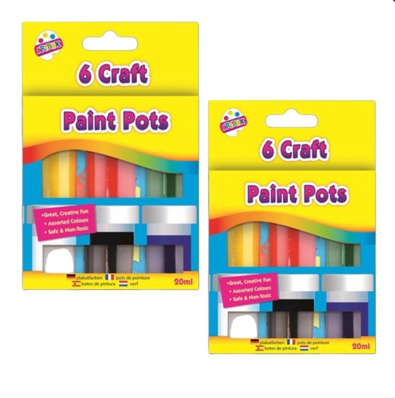 2 Pack X 6 Craft Paint Pot 20 ml Non Toxic Children Kids Art Creative Gift
