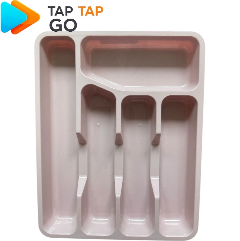 5 COMPARTMENT SMALL CUTLERY TRAY ORGANISER TIDY HOLDER STORAGE KITCHEN PINK