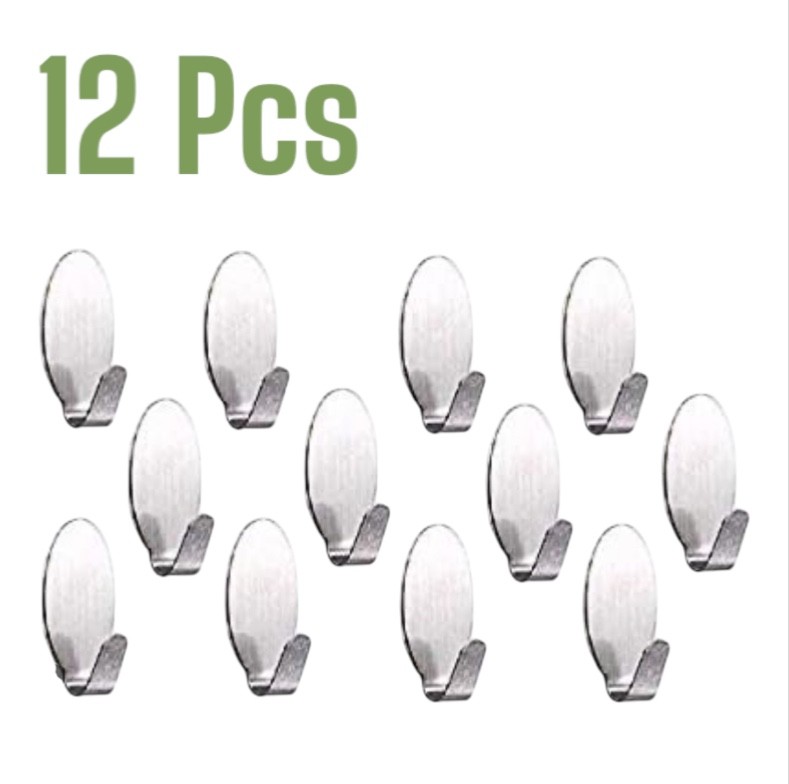 12pc Stainless Steel Self-Adhesive Hooks (Value Pack)