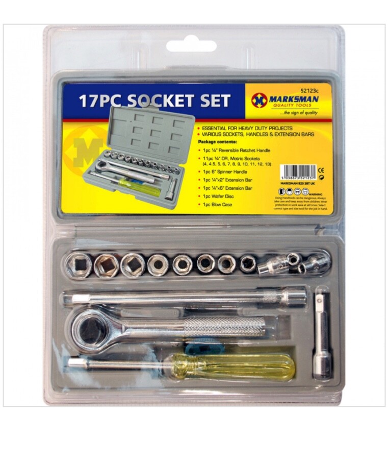 17x Wrench 1/4" Socket Set Driver Metric Imperial Ratchet Essential Handy Box UK