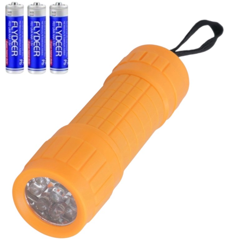 9LED Soft Grip Torch Ultra Bright Mini Rubber Coated Weather Resistance Yellow