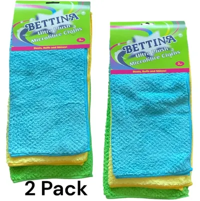 2 x 3Pc Bettina Ultra Plush Microfibre Home Kitchen Cleaning Wash Cloths Random