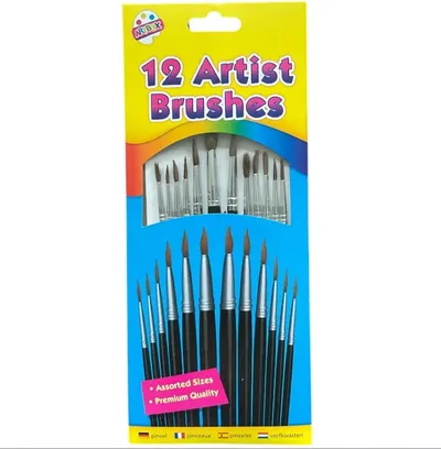 12 Piece Artist Brushes Paint Brush Flat/Round Natural Assorted Sizes ArtBox