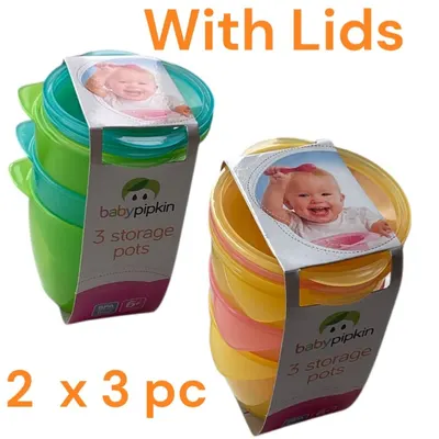 2Pack x 3 Baby Food Storage Pots With Lids Plastic Toddler Kids Feeding Travel