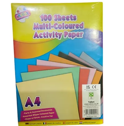 100 x Multi-COLOURED A4 PAPER SHEETS 80GSM PRINTER COPIER CRAFT OFFICE SCHOOL