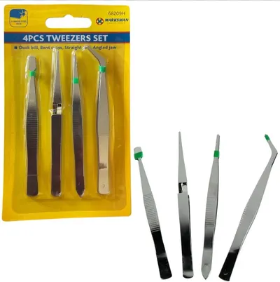 4pc Tweezer Set  Duckbill, Bent Cross,Straight, Angled jaw Marksman
