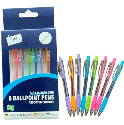 8pc Ballpoint Pen Soft Rubber Grip Retractable Pens Pastel Colours Office School