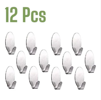 12pc Stainless Steel Self-Adhesive Hooks (Value Pack)