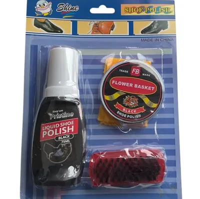 3PC BLACK LIQUID SHOE POLISH SET BRUSH KIT POLISHING SHINE SNEAKERS SCRUB