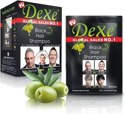 Dexe Black Hair Shampoo 5 min Instant Dye Long Lasting Hair Darkening 25ml x 10