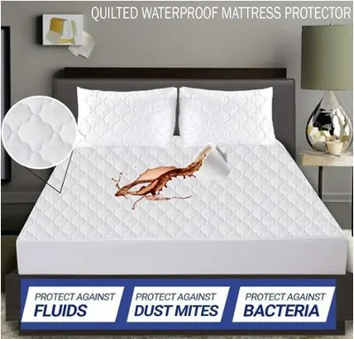 Flower Terry Mattress Protector (Waterproof) - 4ft Small Double / White