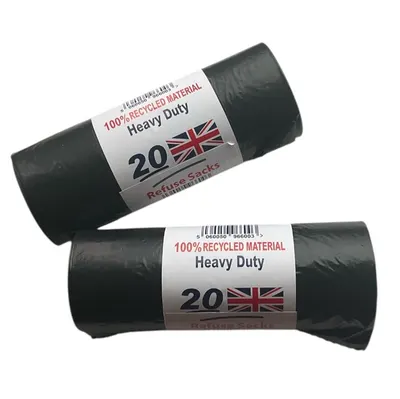 2 x 20 Heavy Duty Black Bin Liner Rolls