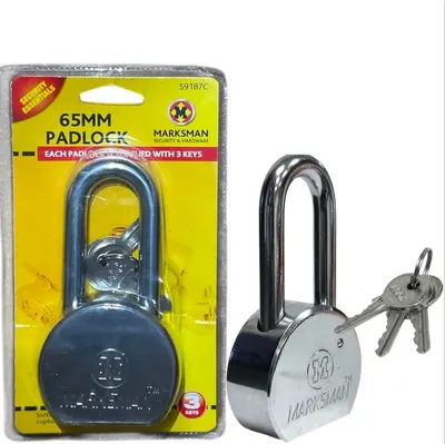 Round Padlock (65mm) Heavy Duty 3 Keys, Long Shackle Security Luggage Locker