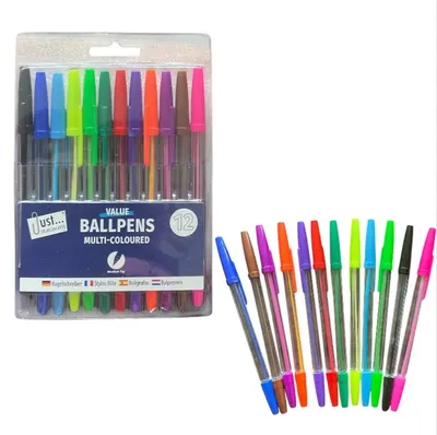 12 High Quality Ballpoint Soft Grip School Office Easy Write  Assorted Colouring
