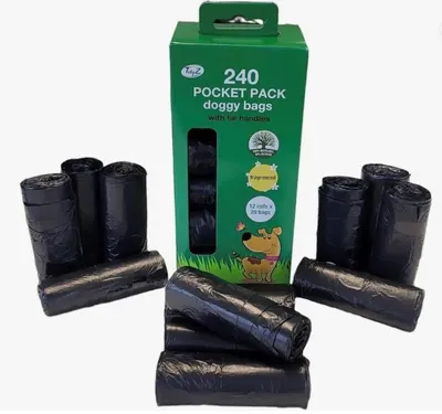 240 Dog Poo Bag Strong Pocket Rolled Large Tie Handles Puppy Poop Waste Bags