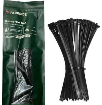 Parkside Cable Tie Set 250 Pieces German Various Sizes Indoor And Outdoor BLACK