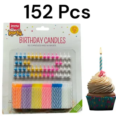 152pk Happy Birthday Candles & Bases Party Decoration