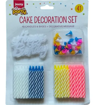 41 Pc Candles & Bases & Decorative Massage Cake Toppers  Party Decoration