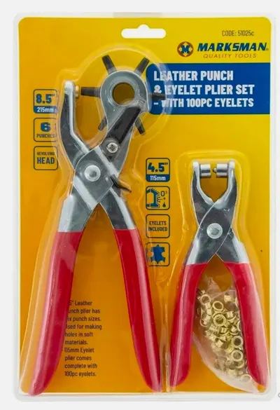LEATHER PUNCH & EYELET PLIER SET WITH 100pc EYELETS