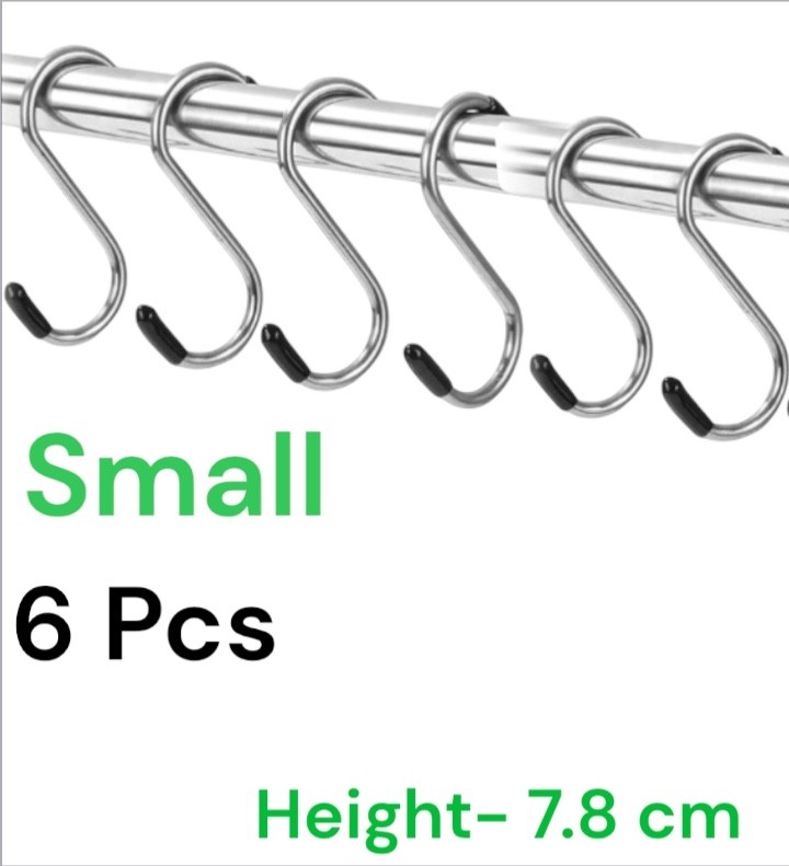 6Pc Small Stainless Steel S Hook Kitchen Metal Utensil Clothes Hanger Rubber End