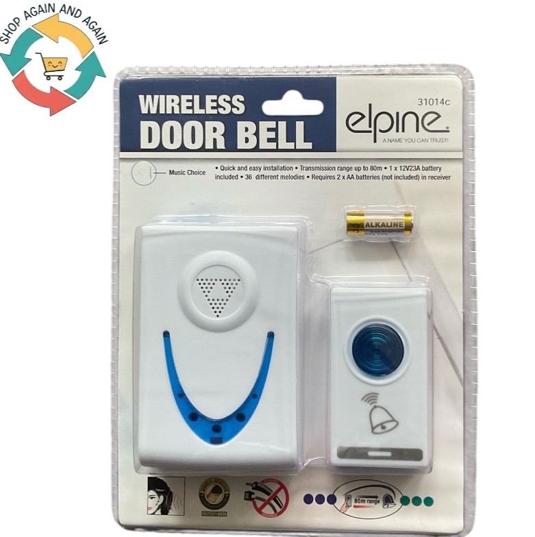 WIRELESS DOOR BELL CORDLESS SOUND LONG RANGE MUSIC CHOICE BATTERIES CHIME HOME