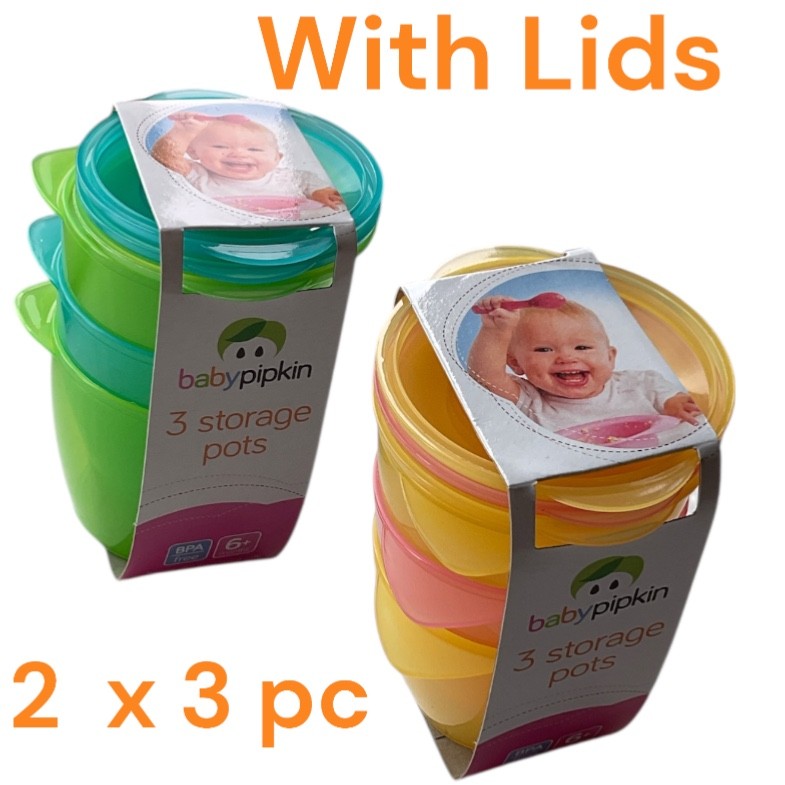 2Pack x 3 Baby Food Storage Pots With Lids Plastic Toddler Kids Feeding Travel