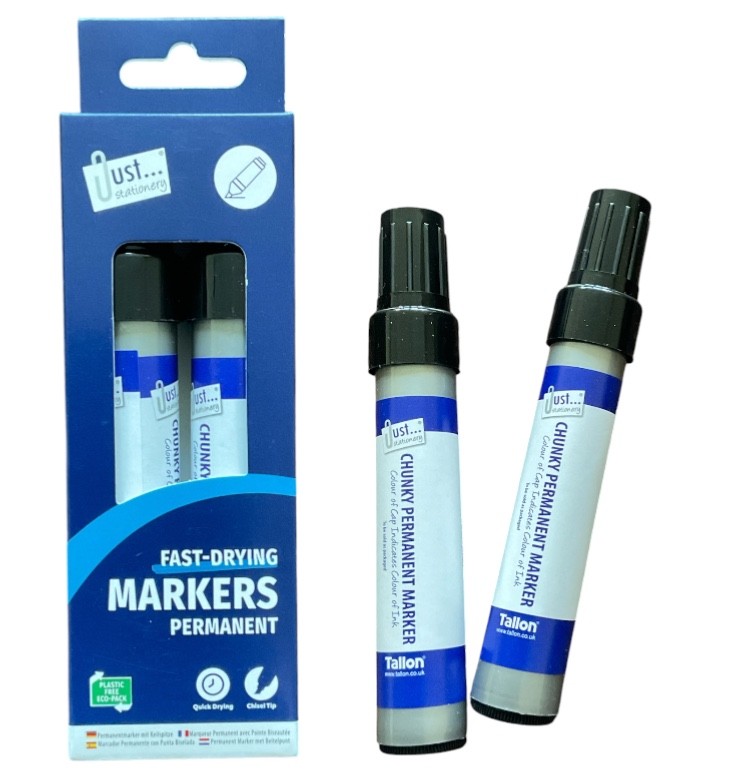2 Black Jumbo Permanent Markers Chisel Tip Marker Pen Home Office Fast -Drying