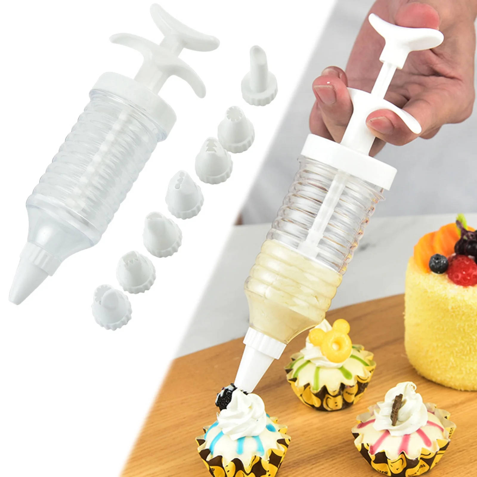 8PC CAKE DECORATING ICING PIPING CREAM SYRINGE TUBE TIPS NOZZLES KIT HOME BAKING