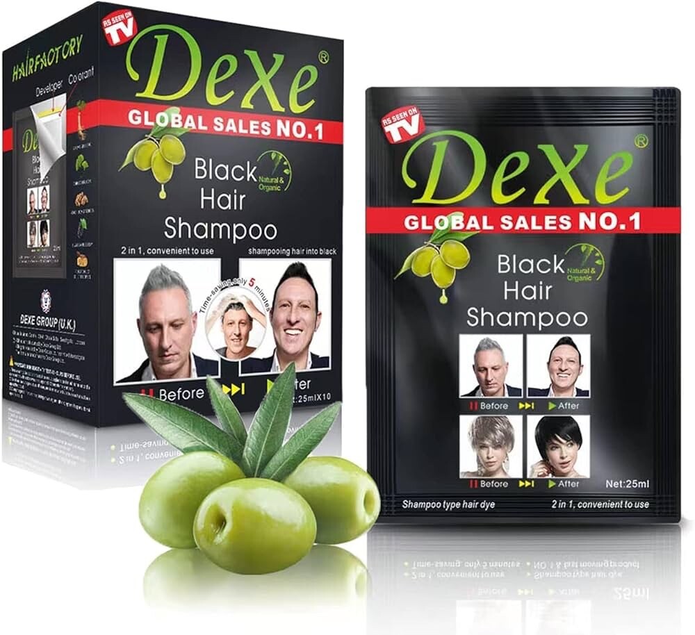 Dexe Black Hair Shampoo 5 min Instant Dye Long Lasting Hair Darkening 25ml x 10
