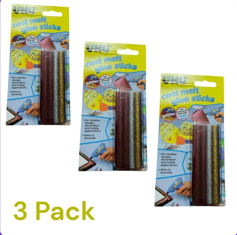 3 Pack X 14 Glitter Glue Sticks Hot Melt Glue  5 colours