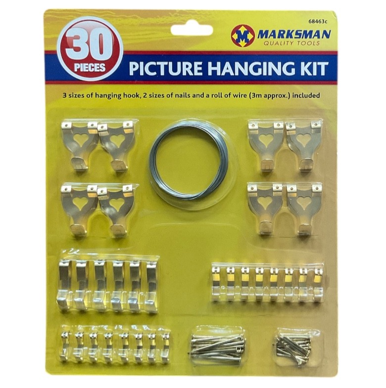 30pc Picture Hanging Kit – Hooks, Nails & Wire