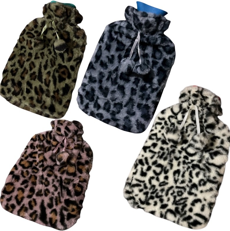 2L Hot Water Bottle with Warm Faux Fur Fleece Cover Large Warm Heat Night Random