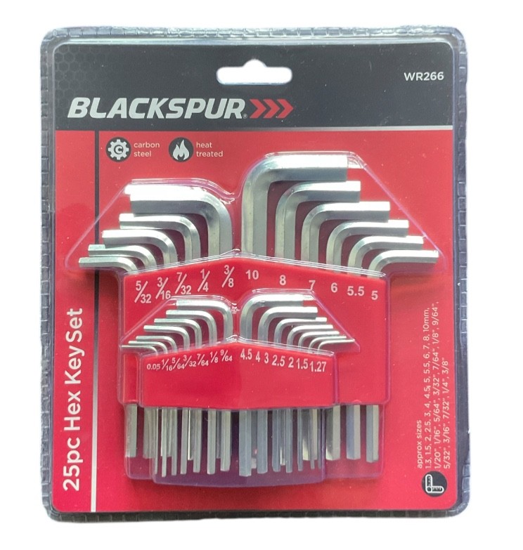 25pc Hex Key Set  Tool Holder Carbon Steel Hexagon Metric Wrench Socket