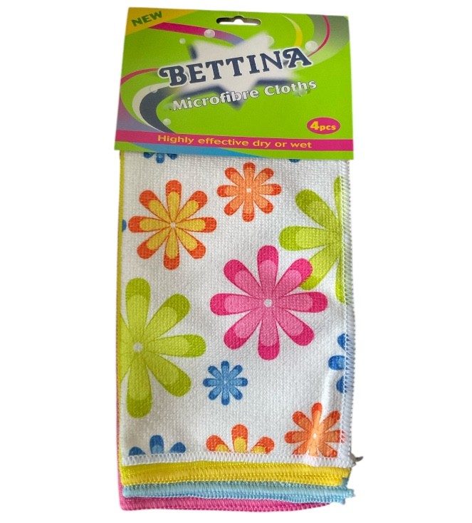 4pc Bettina Microfibre Cloths – Floral & Plain