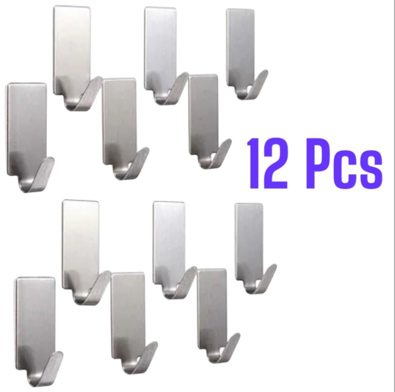12pc Self-Adhesive Stainless Steel Hooks