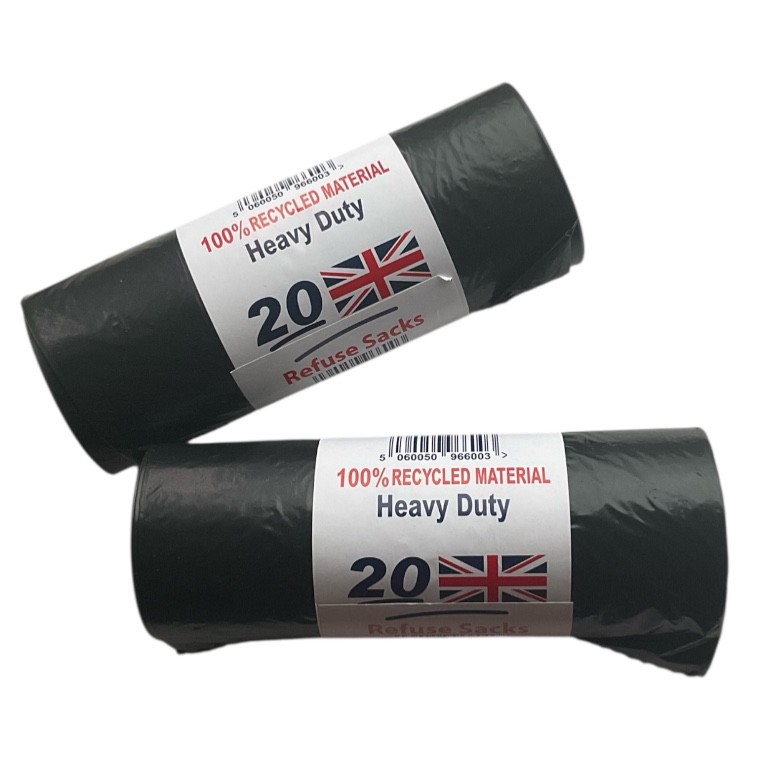 2 x 20 Heavy Duty Black Bin Liner Rolls
