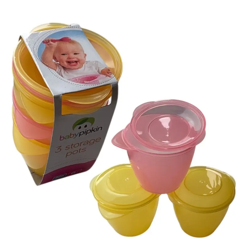 2Pack x 3 Baby Food Storage Pots With Lids Plastic Toddler Kids Feeding Travel